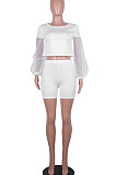 Black Euramerican Women Mesh Spaghetti Perspectivity Sleeve Round Collar Pure Color Shorts Sets MA6669-2