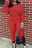 Red Women Euramerican Trendy Sexy Autumn Winter  A Word Shoulder Tops Casual Pants Sets MR2119-4