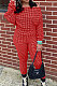 Red Women Euramerican Trendy Sexy Autumn Winter  A Word Shoulder Tops Casual Pants Sets MR2119-4