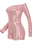 Black Women Sexy A Word Shoulder Long Sleeve Sequins Romper Shorts MA6706-2