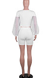 Black Euramerican Women Mesh Spaghetti Perspectivity Sleeve Round Collar Pure Color Shorts Sets MA6669-2