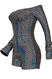 Pink Women Sexy A Word Shoulder Long Sleeve Sequins Romper Shorts MA6706-1