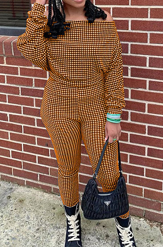 Red Women Euramerican Trendy Sexy Autumn Winter  A Word Shoulder Tops Casual Pants Sets MR2119-4