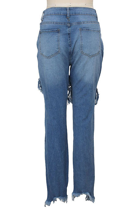 Blue Women Sexy Tight Elastic Force Tassel High Waist Jeans Long Pants SMR2313
