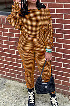 Orange Women Euramerican Trendy Sexy Autumn Winter  A Word Shoulder Tops Casual Pants Sets MR2119-3