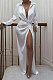 Autumn Winter Turn-Down Collar Pure Color Sexy Long Sleeve Split Long Dress HCFS653
