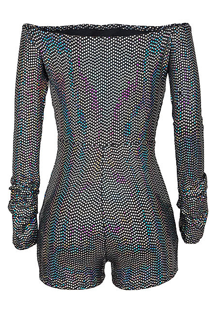 Pink Women Sexy A Word Shoulder Long Sleeve Sequins Romper Shorts MA6706-1