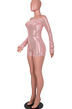 Black Women Sexy A Word Shoulder Long Sleeve Sequins Romper Shorts MA6706-2