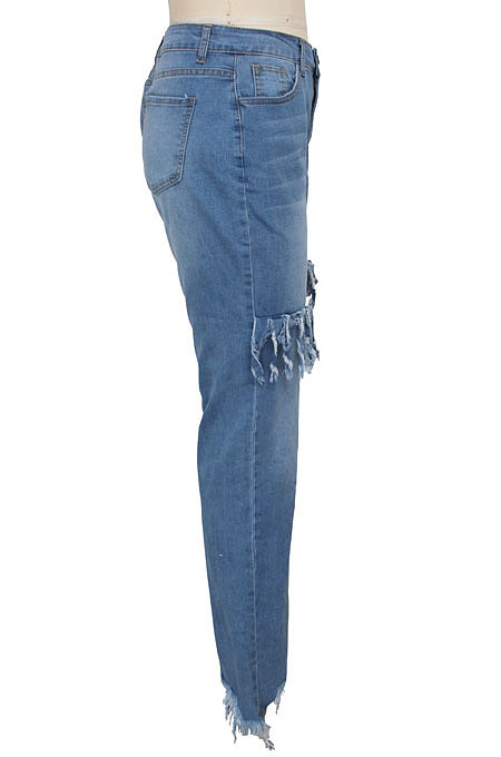 Blue Women Sexy Tight Elastic Force Tassel High Waist Jeans Long Pants SMR2313