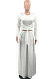Pink Euramerican Women Casual Fashion Long Sleeve Solid Color Tied Skirts Sets PH13251-2