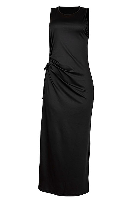 Blue Solid Color Women High Waits Hollow Out Split Cross Trendy Sleeveless Long Dress MA6729-4