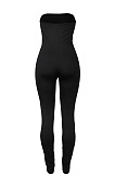 Red Women Sleeveless Solid Color Strapless Hole  Bodycon Jumpsuits MA6725-2