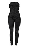 Orange Euramerican Women Sexy Strapless Ruffle Tied Pure Color Bodycon Jumpsuits MA6726-1