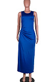 Russet-Red Solid Color Women High Waits Hollow Out Split Cross Trendy Sleeveless Long Dress MA6729-1