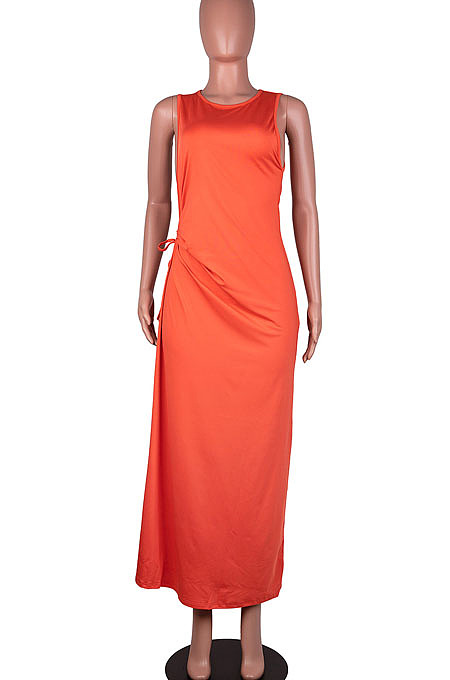 Black Solid Color Women High Waits Hollow Out Split Cross Trendy Sleeveless Long Dress MA6729-2