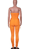 Orange Euramerican Women Sexy Strapless Ruffle Tied Pure Color Bodycon Jumpsuits MA6726-1