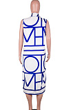 Orange Women Euramerican Fashion Printing Irregular Single-Breasted Sleeveless T Shirt/Shirt Dress MA6731-2