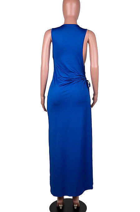 Black Solid Color Women High Waits Hollow Out Split Cross Trendy Sleeveless Long Dress MA6729-2