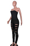 Red Women Sleeveless Solid Color Strapless Hole  Bodycon Jumpsuits MA6725-2