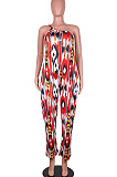 Blue Women Tie Dye One Shoulder Printing Sleeveless Casual Jumpsuit MA6732-2