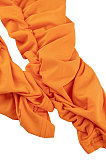 Orange Euramerican Women Sexy Strapless Ruffle Tied Pure Color Bodycon Jumpsuits MA6726-1