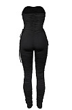 Orange Euramerican Women Sexy Strapless Ruffle Tied Pure Color Bodycon Jumpsuits MA6726-1