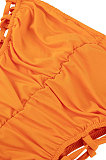 Orange Euramerican Women Sexy Strapless Ruffle Tied Pure Color Bodycon Jumpsuits MA6726-1
