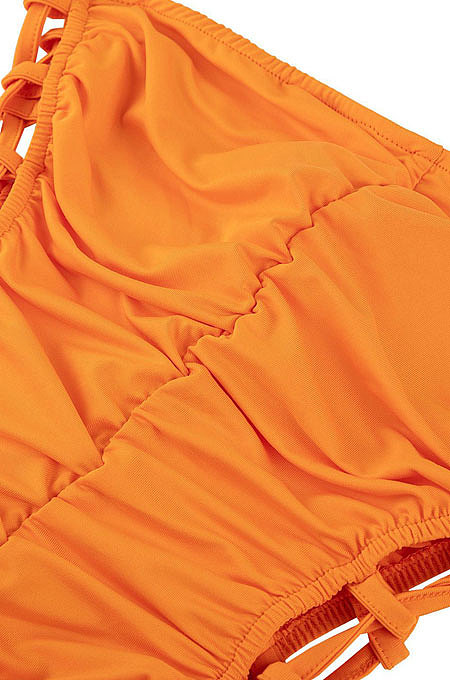 Orange Euramerican Women Sexy Strapless Ruffle Tied Pure Color Bodycon Jumpsuits MA6726-1