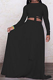 Orange Euramerican Women Casual Fashion Long Sleeve Solid Color Tied Skirts Sets PH13251-4