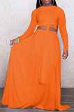 Yellow Euramerican Women Casual Fashion Long Sleeve Solid Color Tied Skirts Sets PH13251-3