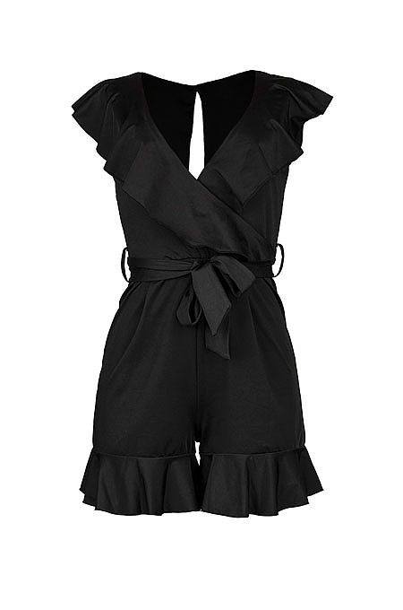 Green Euramerican Women Solid Color Sexy Flounce V Collar Romper Shorts MA6728-1