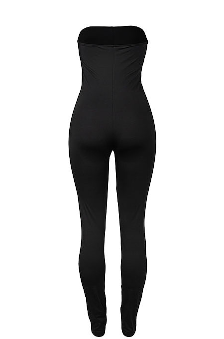 Black Women Sleeveless Solid Color Strapless Hole  Bodycon Jumpsuits MA6725-1