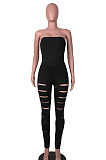 Red Women Sleeveless Solid Color Strapless Hole  Bodycon Jumpsuits MA6725-2