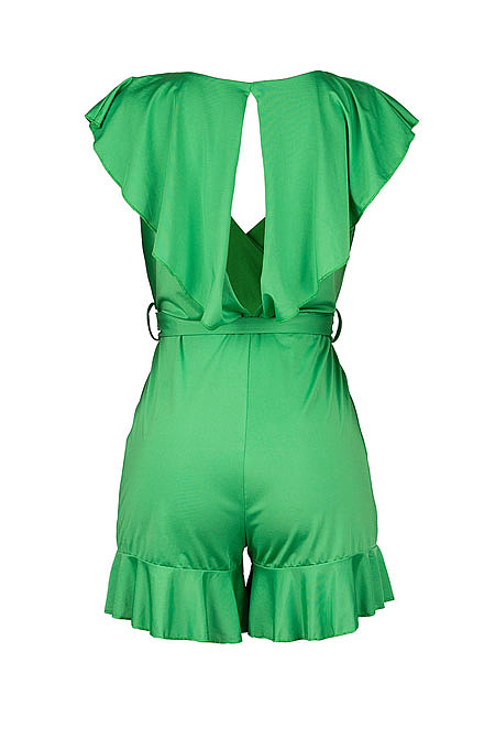 Black Euramerican Women Solid Color Sexy Flounce V Collar Romper Shorts MA6728-2