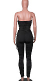 Orange Euramerican Women Sexy Strapless Ruffle Tied Pure Color Bodycon Jumpsuits MA6726-1