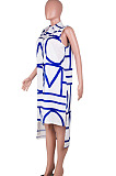 Orange Women Euramerican Fashion Printing Irregular Single-Breasted Sleeveless T Shirt/Shirt Dress MA6731-2