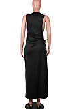Yellow Solid Color Women High Waits Hollow Out Split Cross Trendy Sleeveless Long Dress MA6729-3