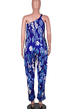 Blue Women Tie Dye One Shoulder Printing Sleeveless Casual Jumpsuit MA6732-2