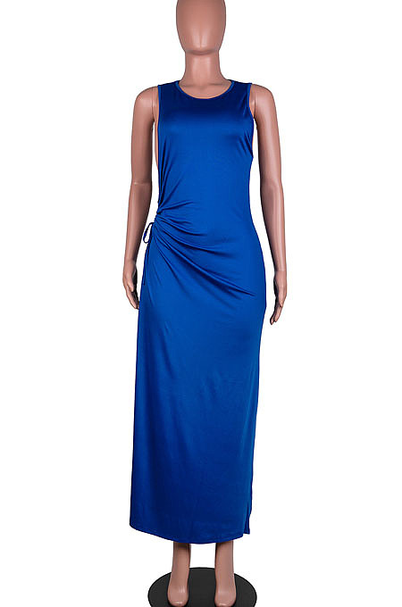 Black Solid Color Women High Waits Hollow Out Split Cross Trendy Sleeveless Long Dress MA6729-2