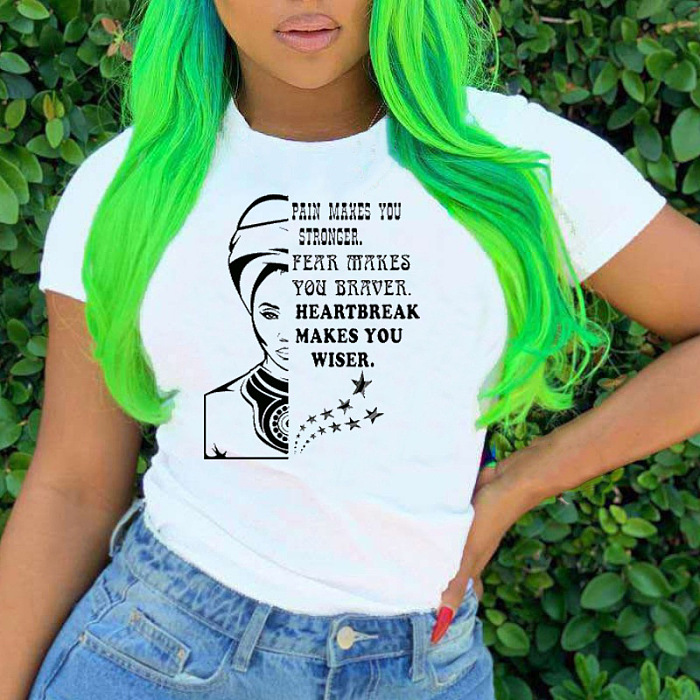 Women Short Sleeve Round Collar Printing Loose Casual T Shirts HYD918