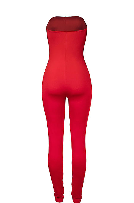 Black Women Sleeveless Solid Color Strapless Hole  Bodycon Jumpsuits MA6725-1