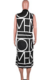 Black Women Euramerican Fashion Printing Irregular Single-Breasted Sleeveless T Shirt/Shirt Dress MA6731-1