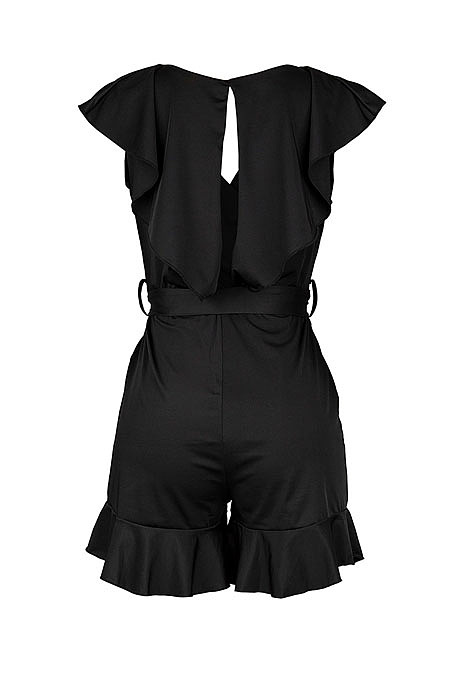 Green Euramerican Women Solid Color Sexy Flounce V Collar Romper Shorts MA6728-1
