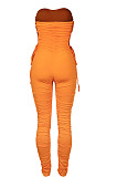 Orange Euramerican Women Sexy Strapless Ruffle Tied Pure Color Bodycon Jumpsuits MA6726-1