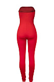 Red Women Sleeveless Solid Color Strapless Hole  Bodycon Jumpsuits MA6725-2
