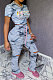 Gray Hip Raise Bodycon Ruffle Printing Hole Casual Sport Bandage Pants Sets MY9629-3