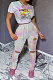 Pink Hip Raise Bodycon Ruffle Printing Hole Casual Sport Bandage Pants Sets MY9629-1