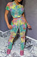 Yellow Hip Raise Bodycon Ruffle Tie Dye Hole Casual Sport Bandage Pants Sets MY9629-2
