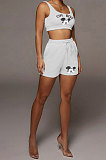 White Women Trendy Sexy Tank Sleeveless Shorts Sets QMX1002