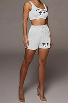 White Women Trendy Sexy Tank Sleeveless Shorts Sets QMX1002